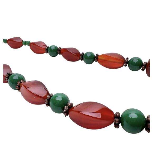 Glass Bead Fashion Necklace Orange Green Quartz Glossy Smooth Stones Artistic - Picture 6 of 10